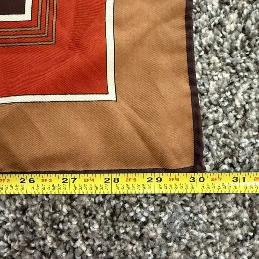 Vintage VTG Fiorini 1970s Brown Orange Tan Geometric Square Scarf